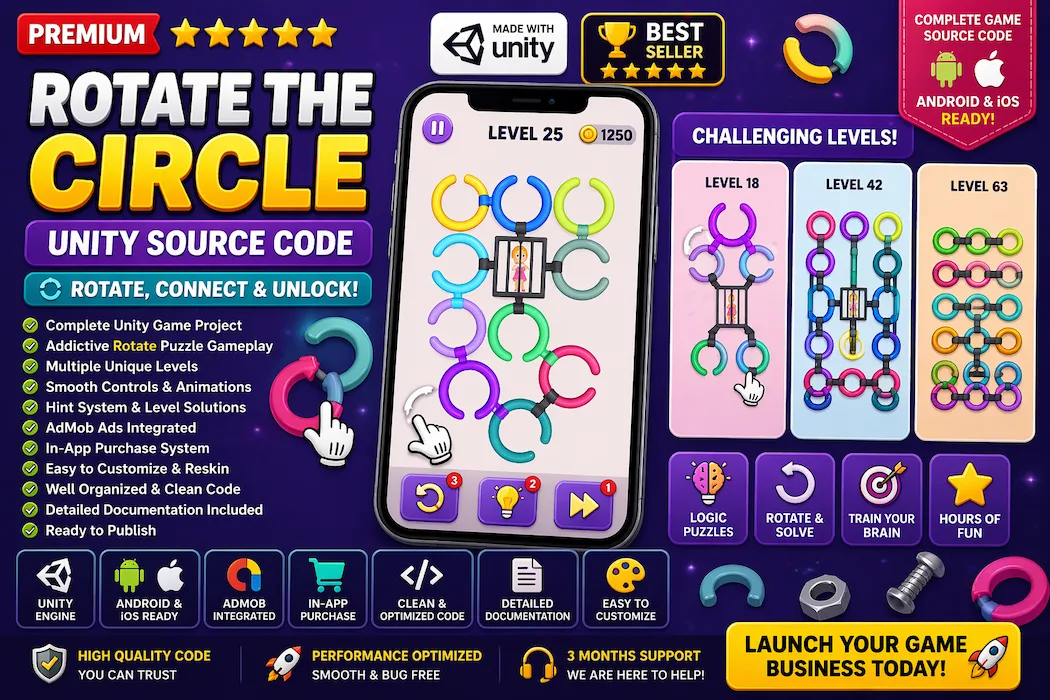 Rotate the Circle Unity Source Code – Addictive Puzzle Game with AdMob & IAP