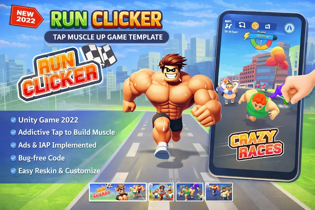Run Clicker Tap Muscle Up – Addictive Unity Idle Running Game Template