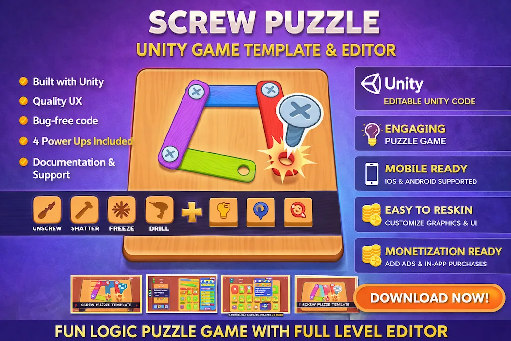 Screw Puzzle – Unity Game Template with Level Editor  Addictive Logic Puzzle