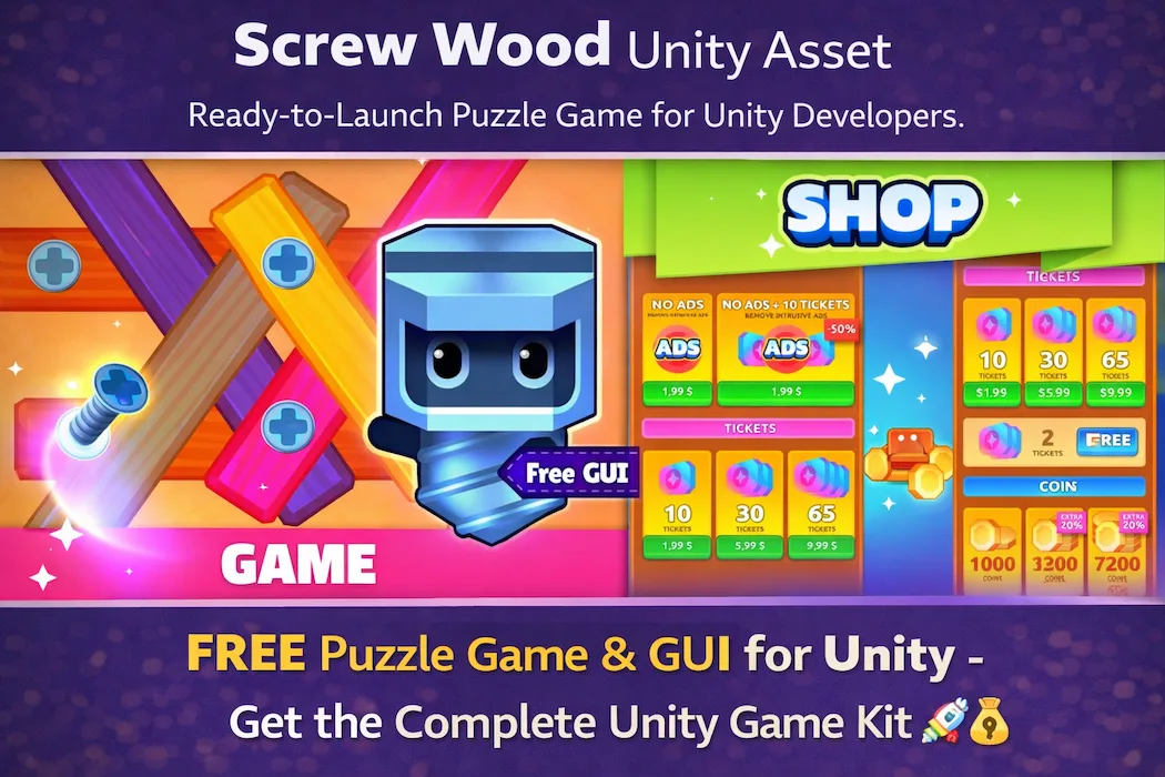 Screw Wood Unity Puzzle Template with GUI & Shop System