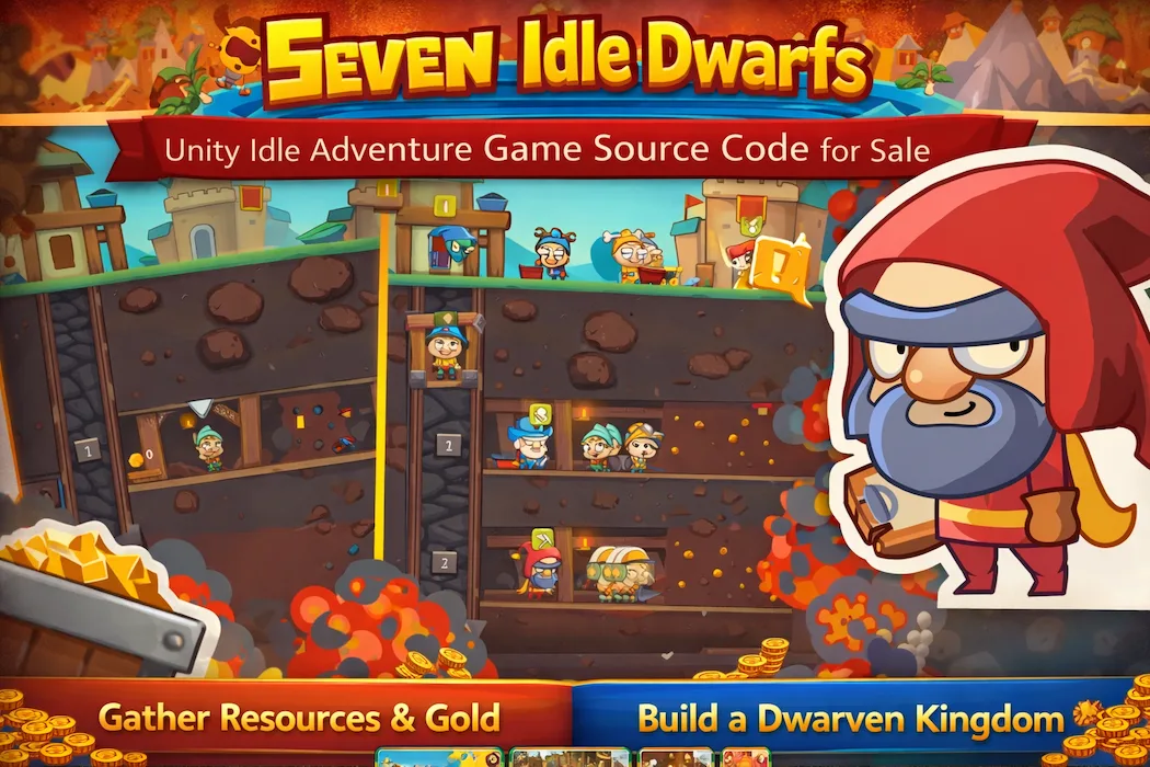 Seven Idle Dwarfs – Unity Idle Adventure Game Source Code with Full Features