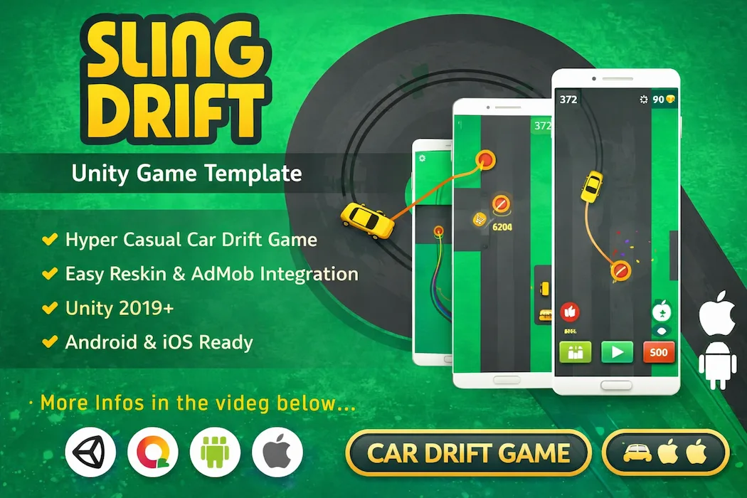 Sling Drift Unity Game Template – Hyper Casual Car Racing with AdMob Integration