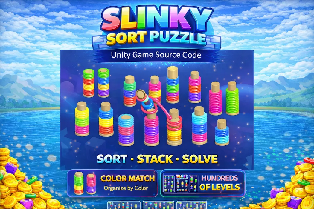 Slinky Sort Puzzle Unity Game – Color Match & Stack Puzzle Source Code