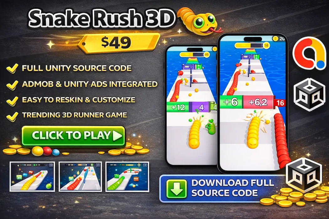 Snake Rush 3D Game Unity Template – Addictive Runner Game