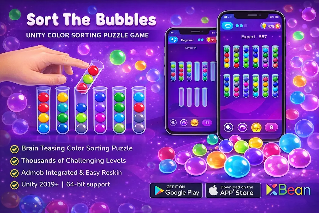 Sort The Bubbles Unity Game Source Code – Color Sorting Puzzle Game