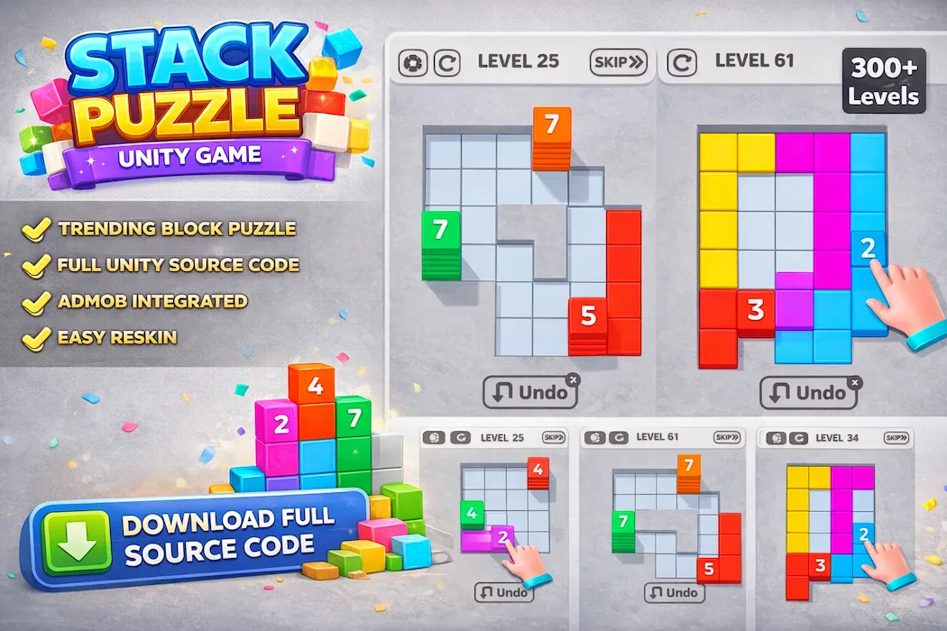 Stack Puzzle - Trending Unity GameStack Puzzle Game Unity Template – 300+ Levels Block Puzzle