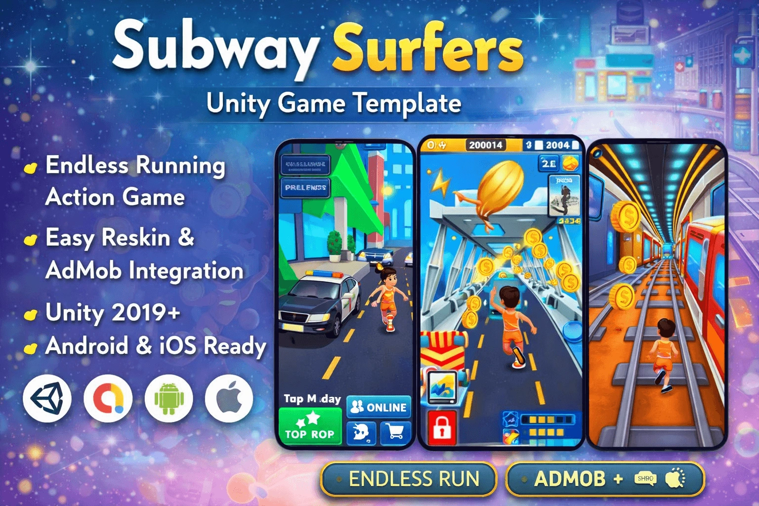 Subway Runner Unity Game Source Code – Android & iOS Ready with Ads