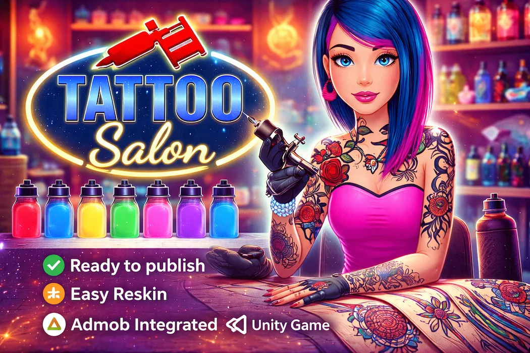 Tattoo Salon Unity Game Template – Tattoo Design Simulator with AdMob