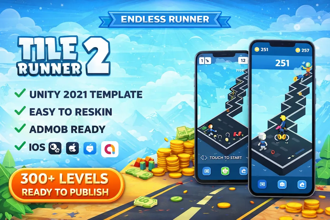 Tile Runner 2 Game – 300+ Levels Unity Source Code  Endless Runner
