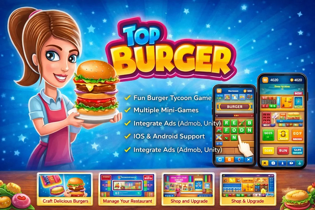 Top Burger Unity Game Template – Restaurant Tycoon with AdMob Integration
