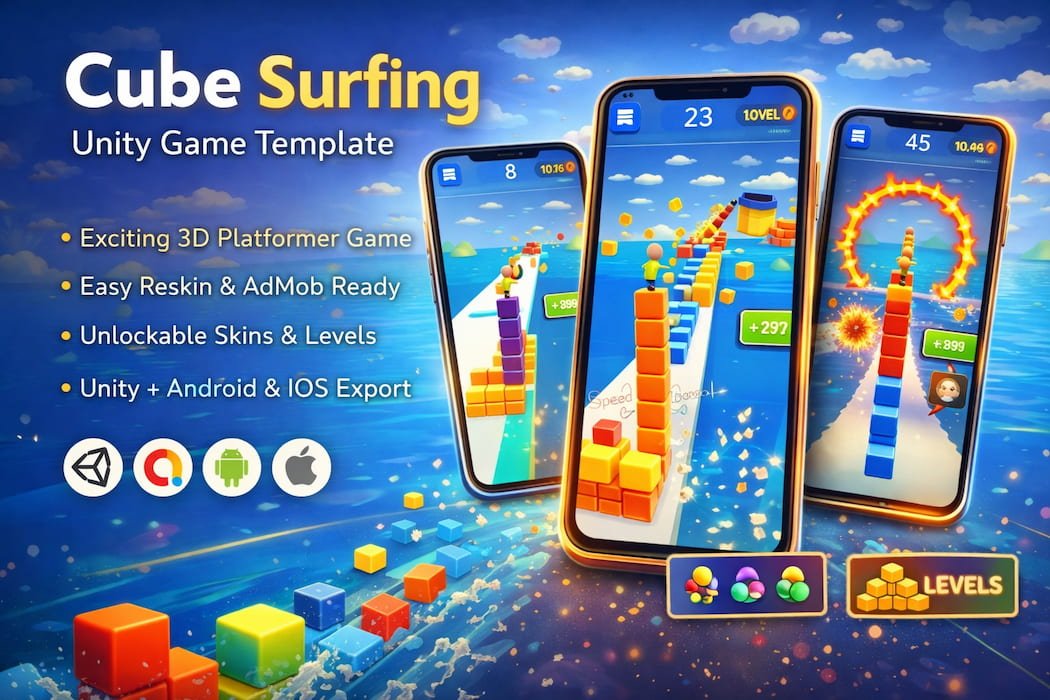 Cube Surfing Unity 3D Runner Game Template