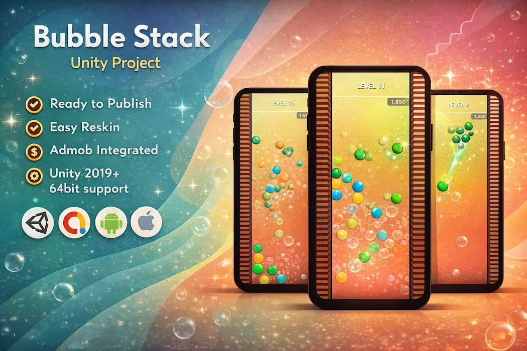 Unity Bubble Stack Game Template – Mobile Ready with Monetization