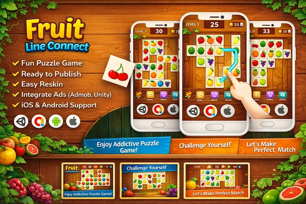 Unity Fruit Line Connect Template – Ready to Publish with Full Source Code