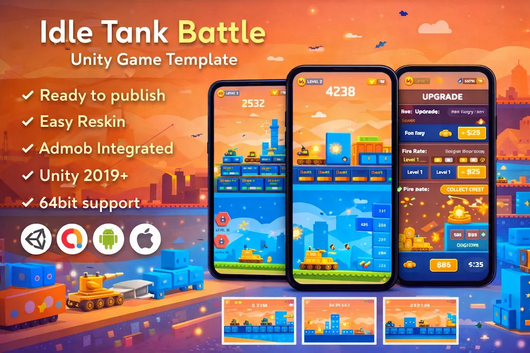 Unity Idle Tank Game Template – Full Source Code with 64bit Support