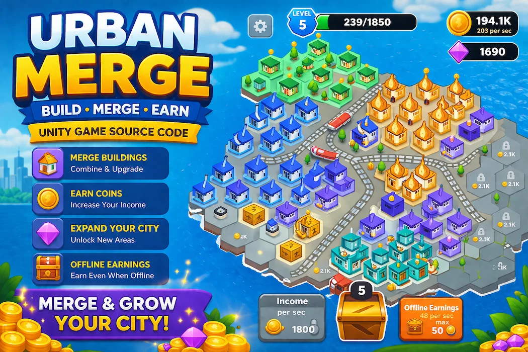 Urban Merge – Unity City Building & Merge Game Full Source Code