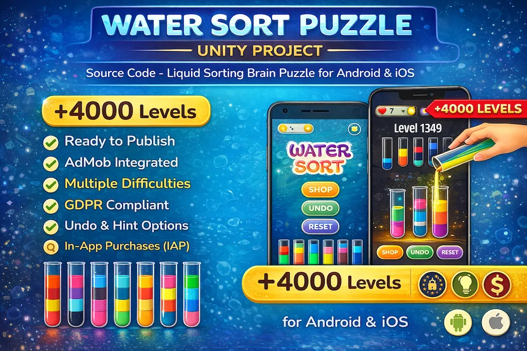 Water Sort Puzzle Unity Game Source Code – Liquid Sorting Brain Game