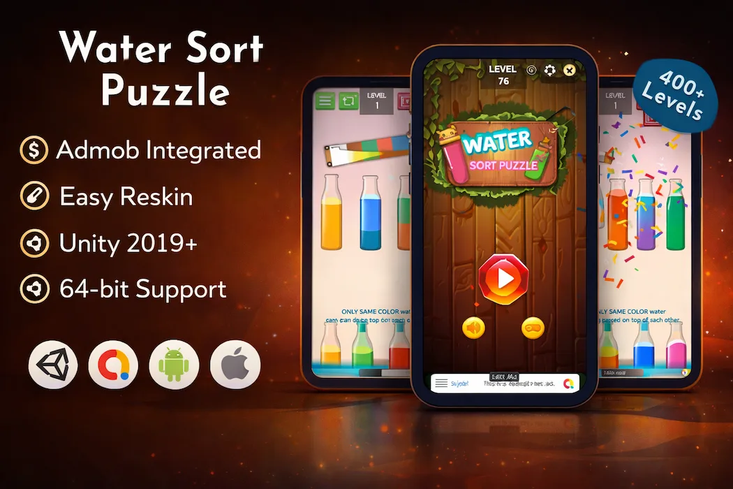 Water Sort Puzzle Unity Game Source Code with AdMob Integration