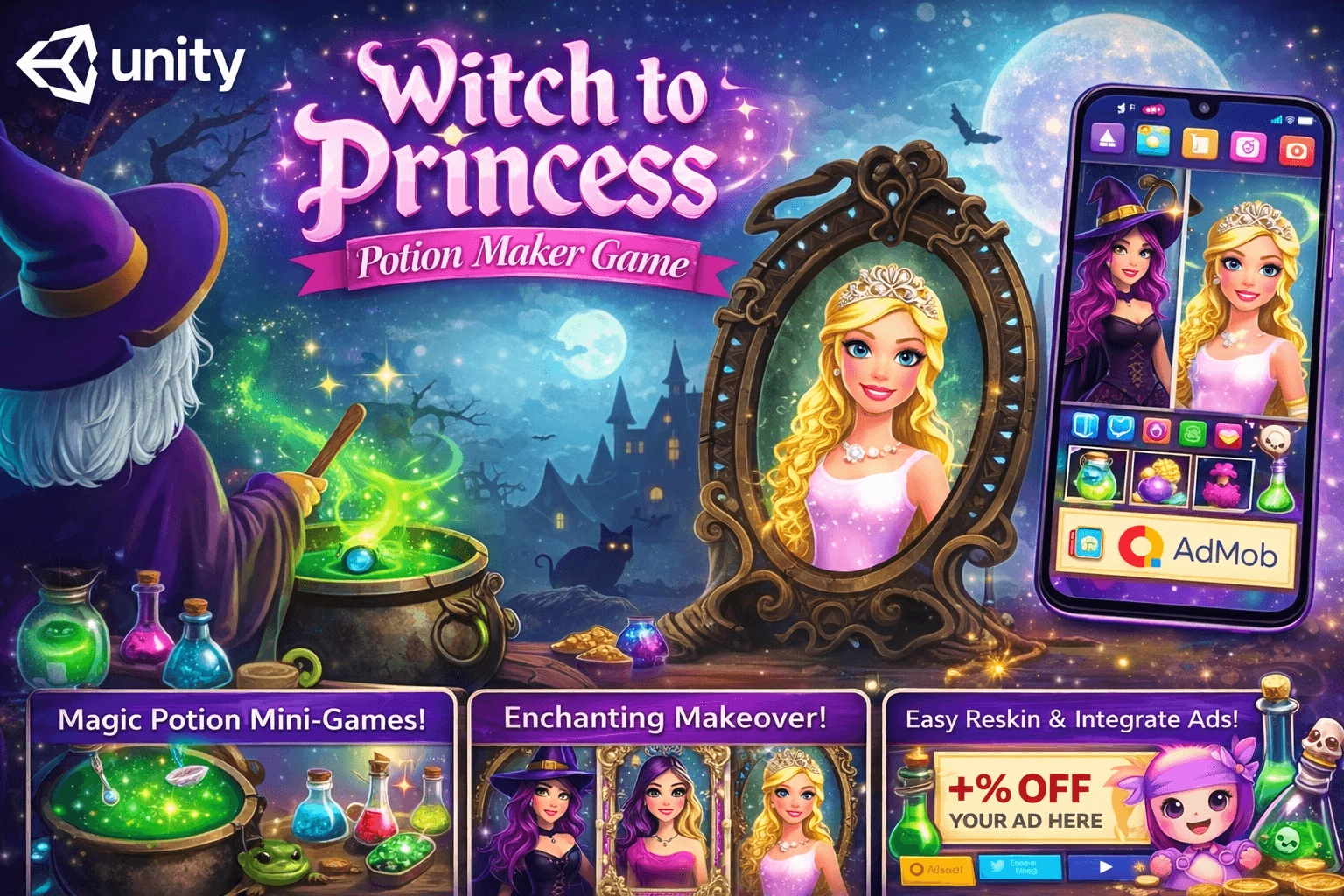 Witch to Princess Unity Game Template – Magic Potion & Makeover Game