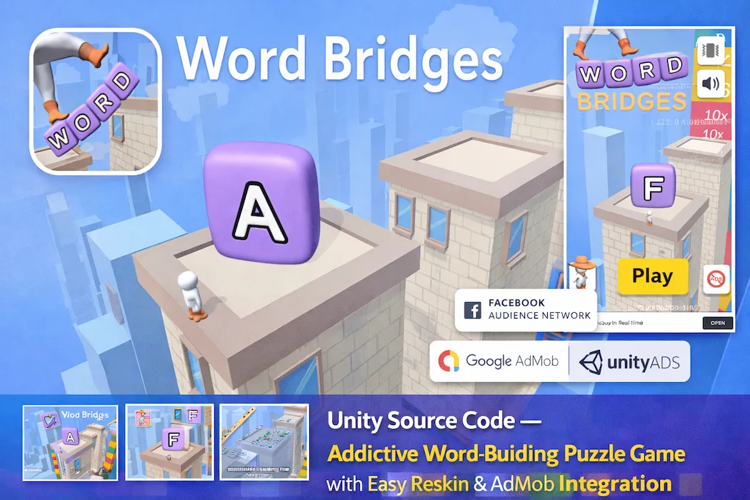 Word Bridges Unity Source Code – Addictive Puzzle Game  Easy Reskin