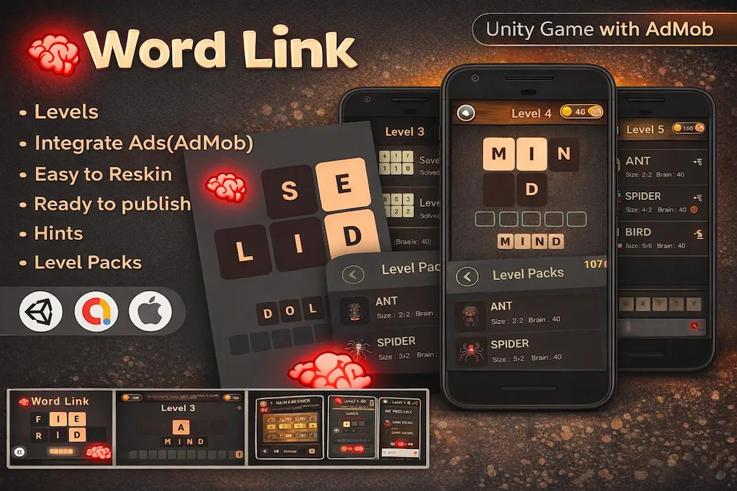 Word Link Unity Game Source Code – Puzzle Game with AdMob Integration