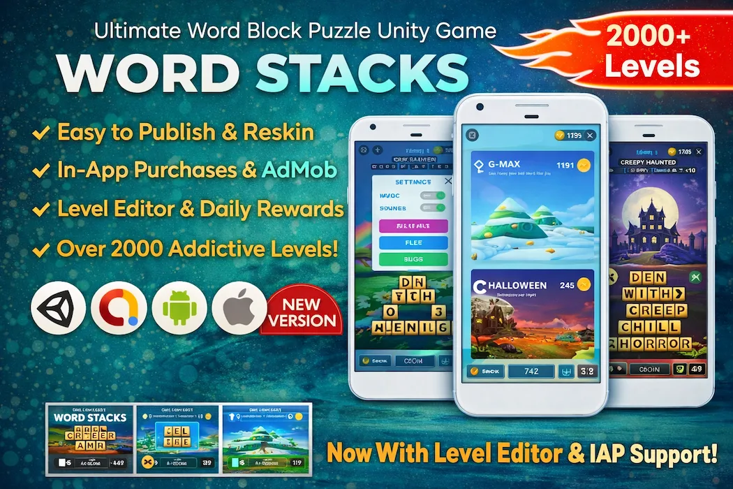 Word Stacks Unity Game Template – 2000+ Levels with AdMob & IAP